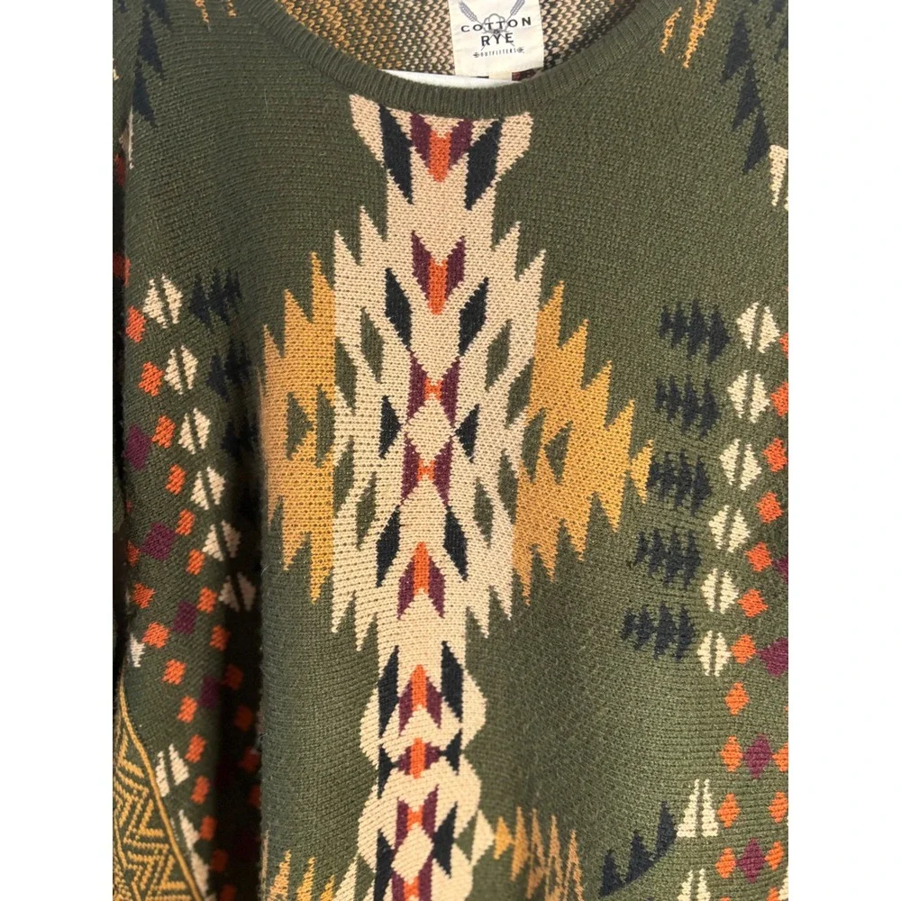 Cotton‎ & Rye Outfitters Womens Southwestern Fringe Sweater Olive Green Small - Picture 4 of 9